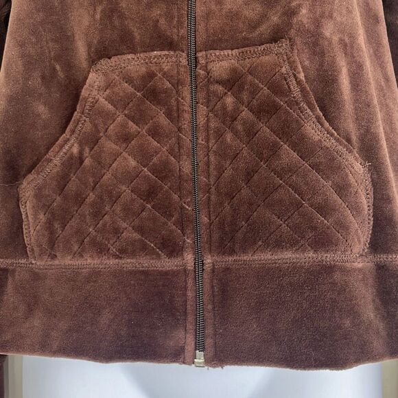 Oleg Cassini Sport Small Full Zip Front Jacket Brown Velour Pockets Y2K Active - Picture 5 of 9